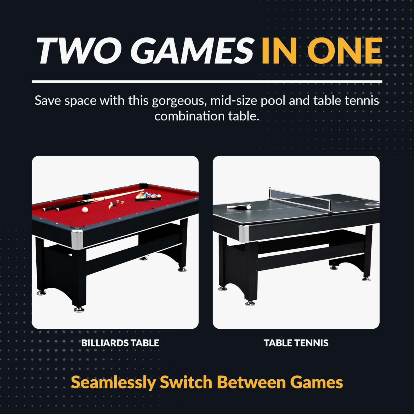 Hathaway Spartan 6 Ft Pool Table, with Ping Pong Multi Game Combo Tables for Family Recreation Game Rooms - Includes Billiard Balls, Cues, Paddles, Brush & More