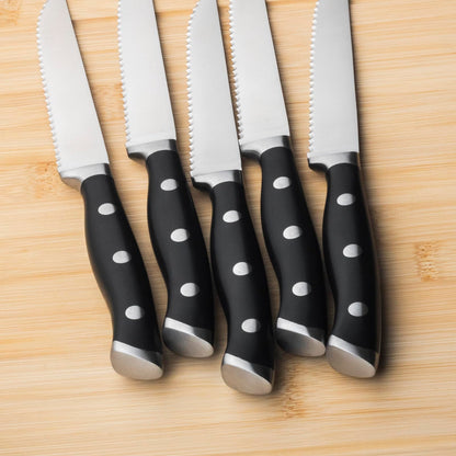 Alata 8-Piece Steak Knives Set with Block, Stainless Steel Steak Knife set with Serrated Edge, Razor-Sharp, Full-Tang Construction, Dishwasher Safe