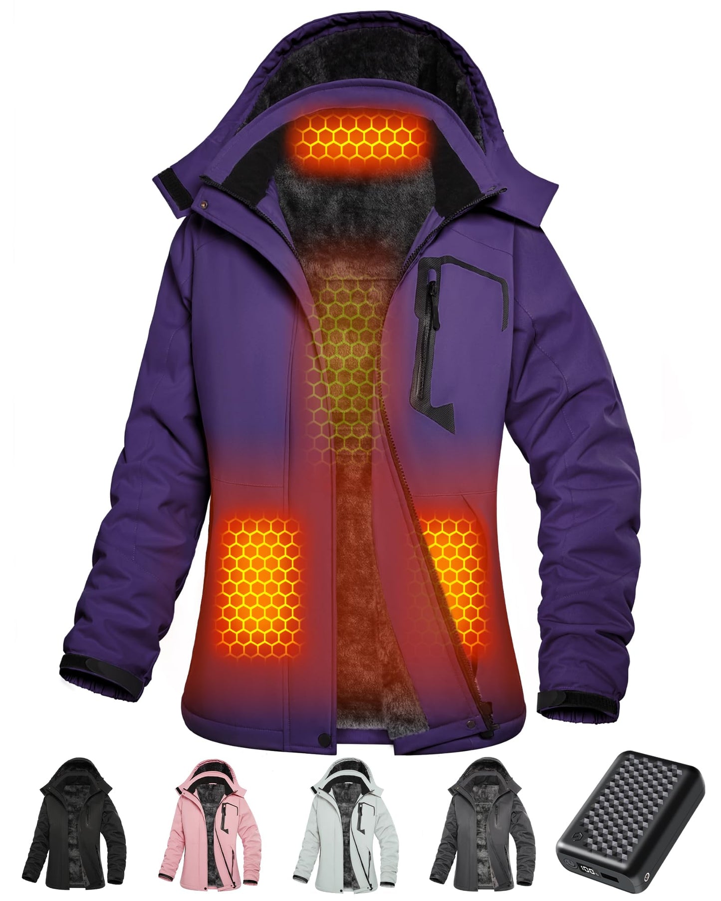 Women Puffer Graphene Heated Jacket Battery Pack Charger Ladies Electric Warming Coat USB Mom Grandma Useful Top Luxury Christmas Gift Idea Travel Comfort Comfy Warm Hiker Healing Electronic Tech Cozy