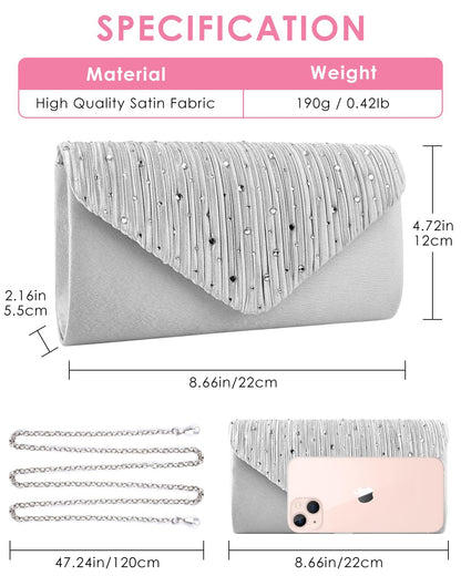 TINDTOP Evening Clutch Purses for Women Handbags for Formal Wedding Party Cocktail Prom Crossbody Shoulder Envelope Bag