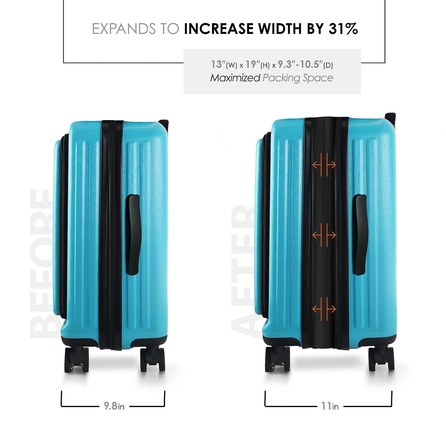 TRAVELARIM 22 Inch Carry On Luggage 22x14x9 Airline Approved, Carry On Suitcase with Wheels, Hard-shell Carry-on Luggage, Durable Luggage Carry On, Teal Small Suitcase with Cosmetic Carry On Bag