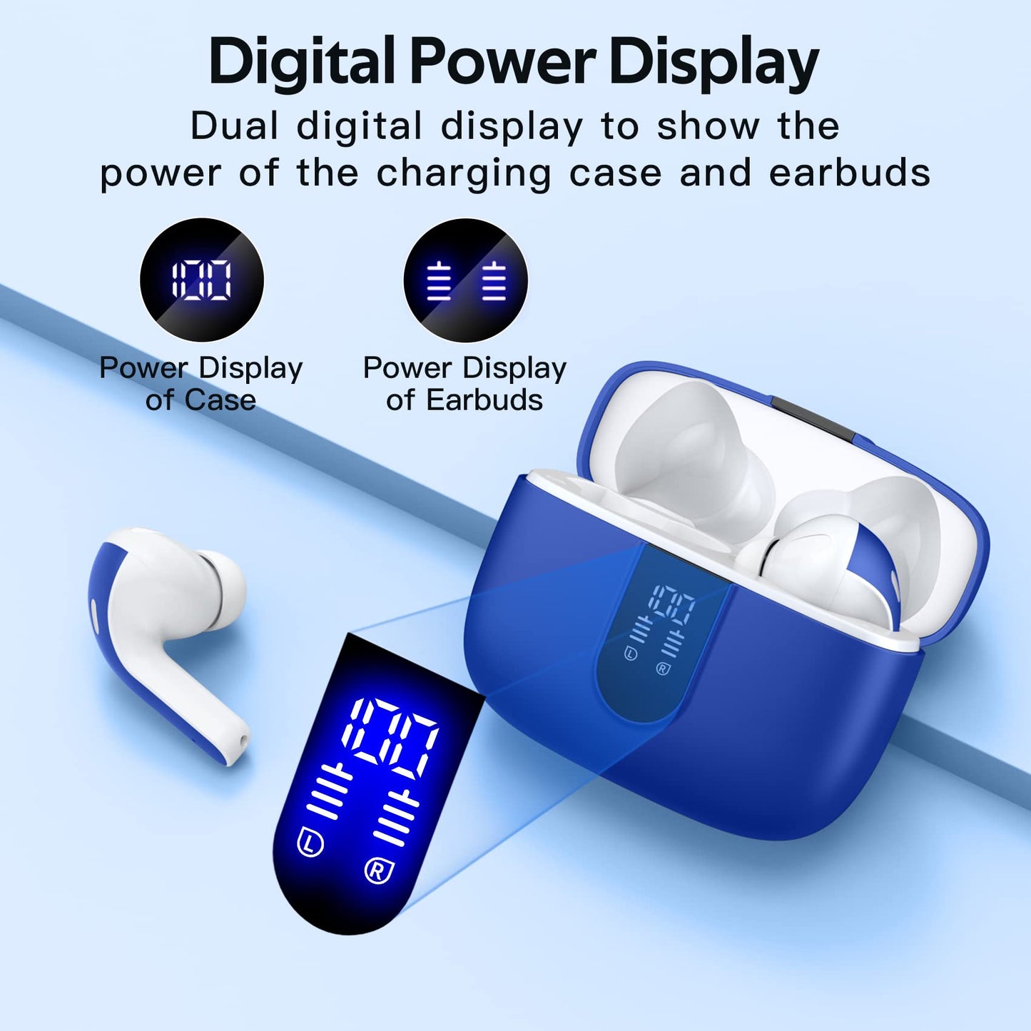 TAGRY Bluetooth Headphones True Wireless Earbuds 60H Playback LED Power Display Earphones with Wireless Charging Case IPX5 Waterproof in-Ear Ear buds with Mic for TV Smart Phone Laptop Computer Sports