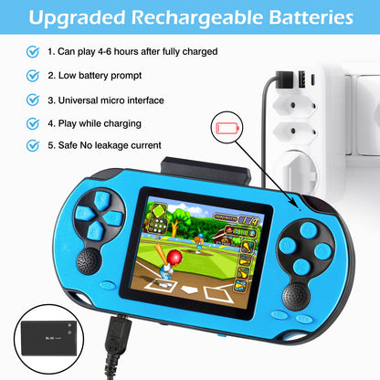 TaddToy 16 Bit Handheld Game for Kids Adults, 3.0'' Large Screen Preloaded 230 HD Classic Retro Video Games with USB Rechargeable Battery & 3 Game Cartridges for Birthday Gift for Kids 4-12 (Blue)