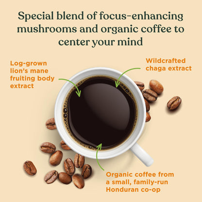 Four Sigmatic Focus Mushroom Coffee | Organic Ground Coffee with Lion's Mane Mushroom and Chaga for Better Focus and Immune Support | 12oz Bag