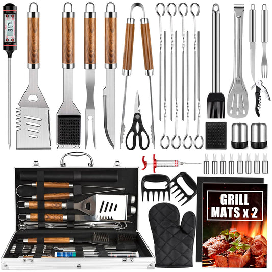 Cifaisi BBQ Grill Accessories Set, 38Pcs Stainless Steel Grill Tools Grilling Accessories with Aluminum Case, Thermometer, Grill Mats for Camping/Backyard Barbecue, Grill Set for Men Women