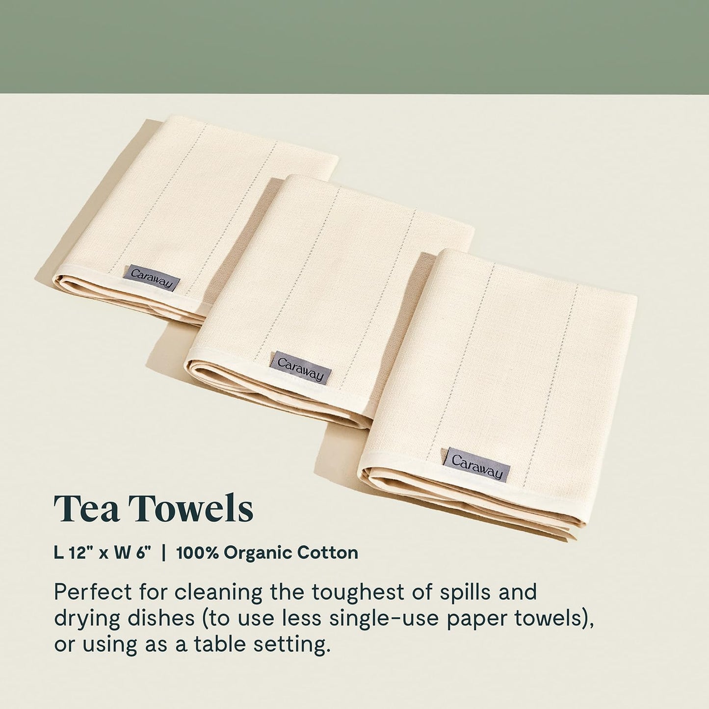 Caraway Tea Towels - Reusable Dish Towels - Made from 100% Organic Cotton - Highly Absorbent & Lint-Free - Perfect for Kitchen Cleanup or Table Setting - Extra Large Size - Cream