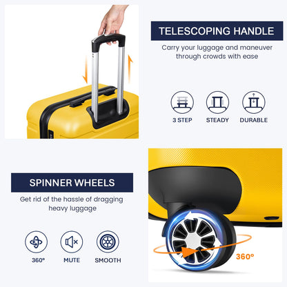 YEMENREN Luggage Sets Hardside Lightweight Suitcase with Spinner Wheels TSA Lock, 3-Piece Set (20/24/28), Yellow