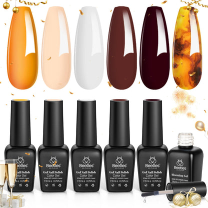 Beetles Gel Nail Polish with Blooming Gel Amber Attraction, 5 Colors Gel Polish White Wine Gel Polish Set 1pcs Clear Blooming Gel Polish Soak Off Uv Valentine Gel Polish Valentine's Day Gift for Women