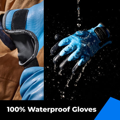 100% Waterproof Gloves for Men and Women, Winter Work Gloves for Cold Weather, Touchsreen, Thermal Insulated Freezer Gloves, With Grip, Blue, Medium