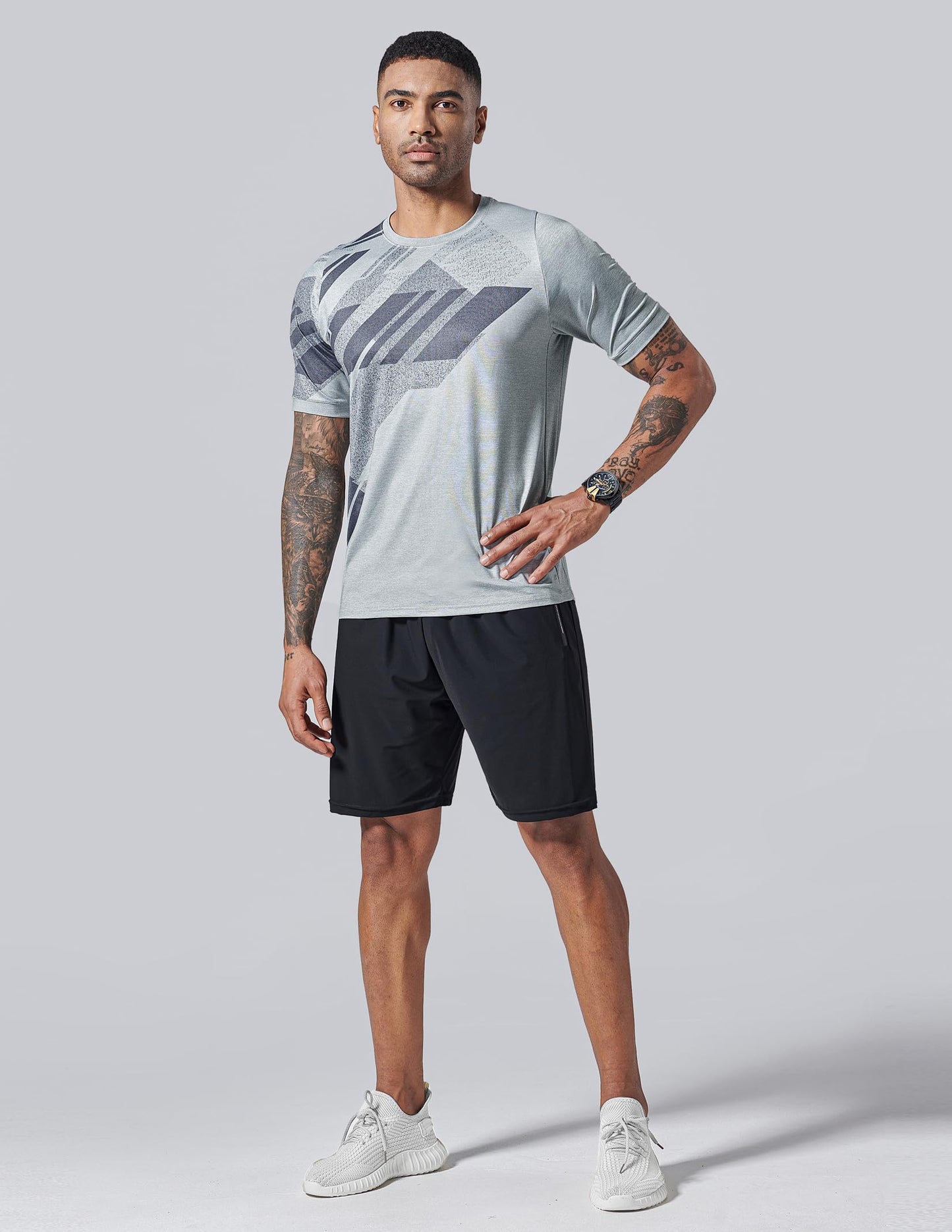 5 Pack Men’s Active Quick Dry Crew Neck T Shirts | Athletic Running Gym Workout Short Sleeve Tee Tops Bulk (Set 3, Medium)