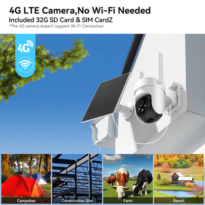 4G LTE Cellular Security Camera Includes SD&SIM Card(Verizon/AT&T/T-Mobile), 2K Solar Outdoor Cam Wireless Without WiFi Needed,Live View, Color Night Vision, Motion&Siren Alert, Playback