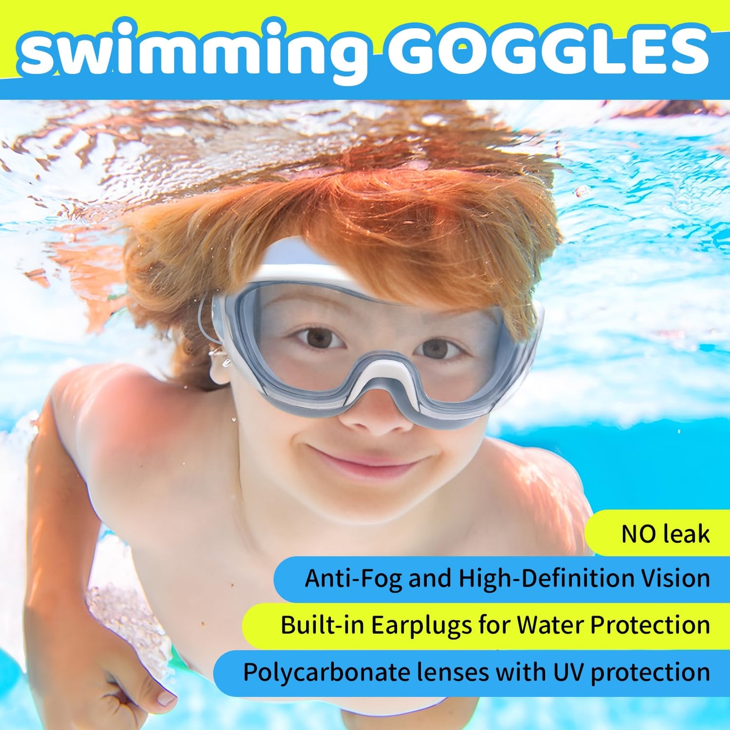 Graynoma 2 Packs Swim Goggles with Ear Plugs Anti-Fog UV Protection for Men Women Adult Youth(Pink and Blue)