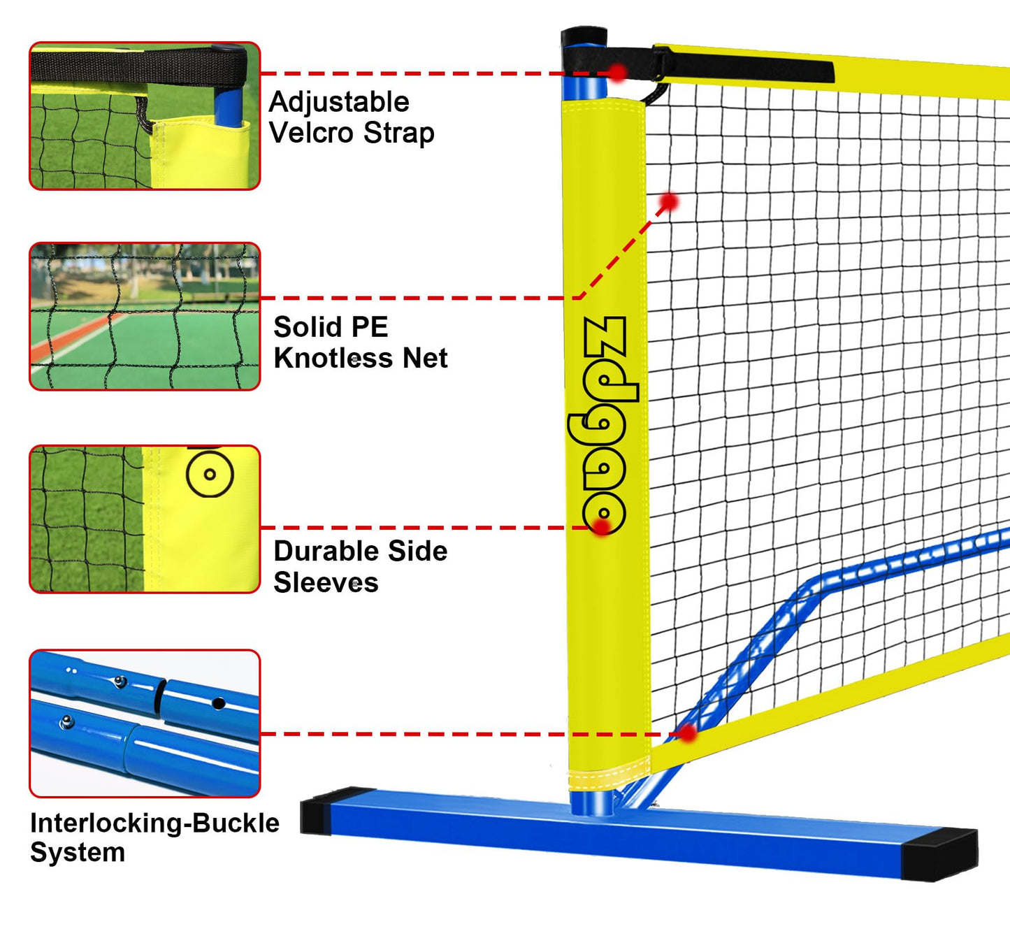 Zdgao Pickleball Set with Net - 22 FT Pickleball Nets Portable Outdoor Regulation Size, with 4 Pickleball Paddles and 2 Outdoor Pickleball Balls for Driveway Backyard