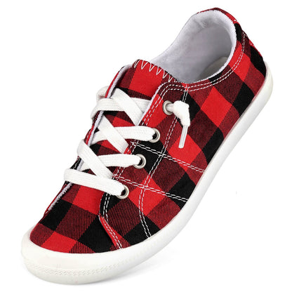 Women's Low Top Sneaker - Round Toe Comfort Casual Canvas Shoes Fashion Sneakers for Walking for Women Red Size 7-7.5