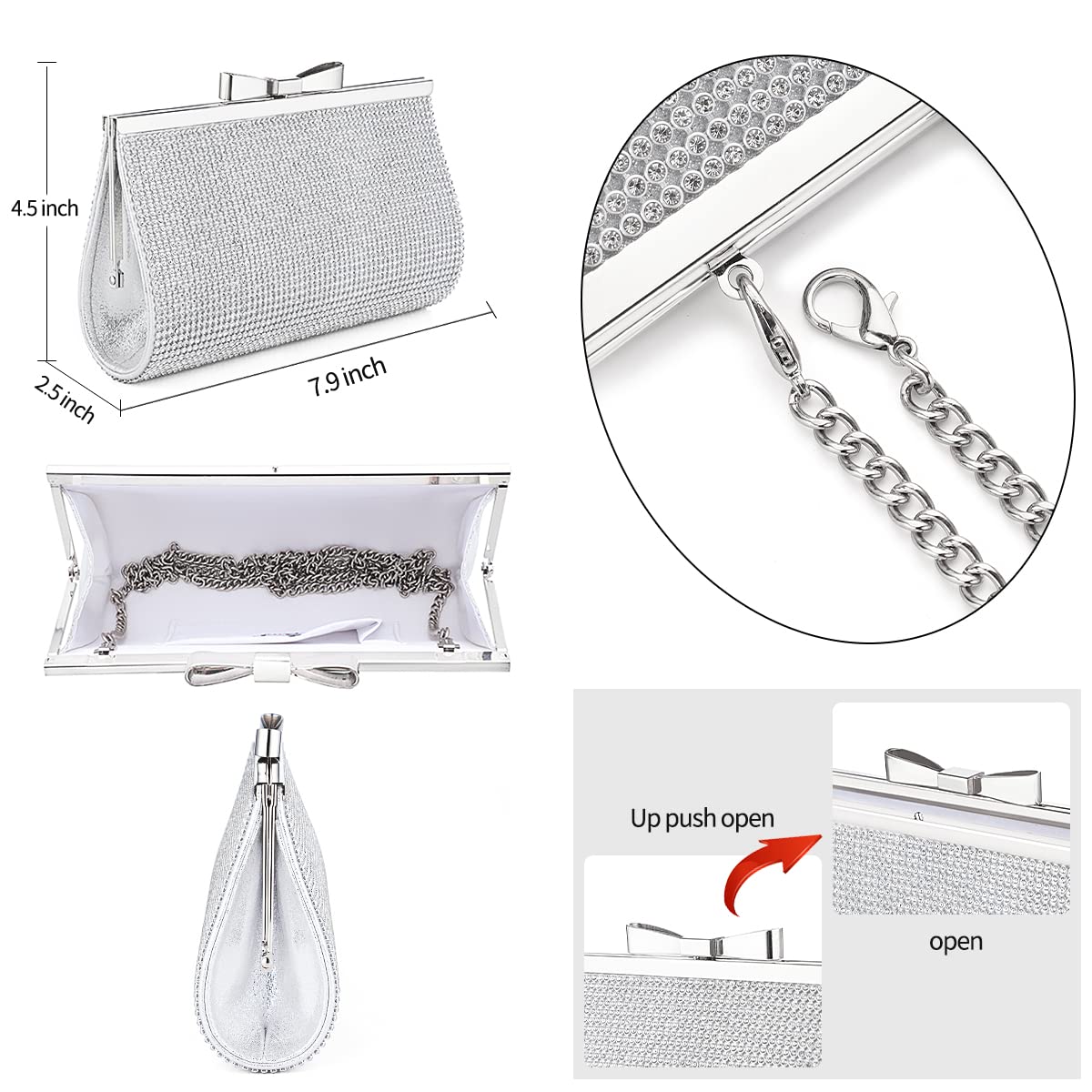 Sumnn Evening Clutch Bag Cocktail Prom Sparkly Rhinestone Crystal Bride and Bridesmaid Wedding Party Formal Purses for Women