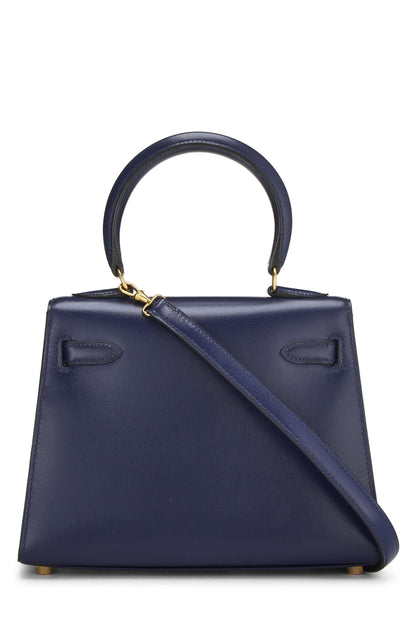 Hermès, Pre-Loved Blue Navy Box Kelly 20cm, Navy