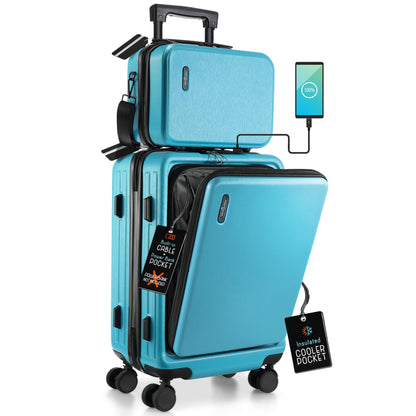 TRAVELARIM 22 Inch Carry On Luggage 22x14x9 Airline Approved, Carry On Suitcase with Wheels, Hard-shell Carry-on Luggage, Durable Luggage Carry On, Teal Small Suitcase with Cosmetic Carry On Bag