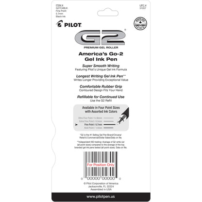 Pilot, G2 Premium Gel Roller Pens, Fine Point 0.7 mm, Black, Pack of 4