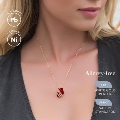 Leafael Wish Stone Pendant Necklace with Red Birthstone Crystal for January and July, 18K Rose Gold Plated, 18" + 2" Chain