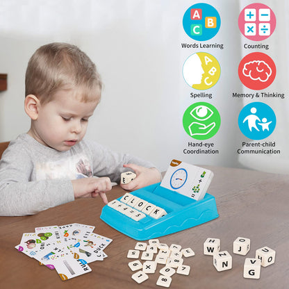 Educational Toys for Kids Ages 3-8,Learning Games for Kids 3-8, Matching Letter Spelling Math Game, Prescool Xmas Birthday Party Gifts for 3-8 Year Olds Boys Girls Light Blue