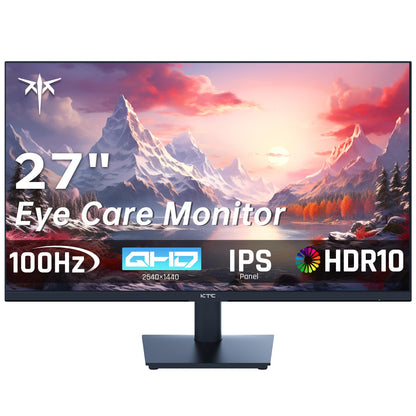 KTC 27 Inch QHD Computer Monitor, 2K 100Hz IPS Gaming Monitor, 1440P Frameless Eye Care PC Office Monitor with HDMI/DP, FreeSync & G-Sync, HDR10, VESA, Tilt Adjustable