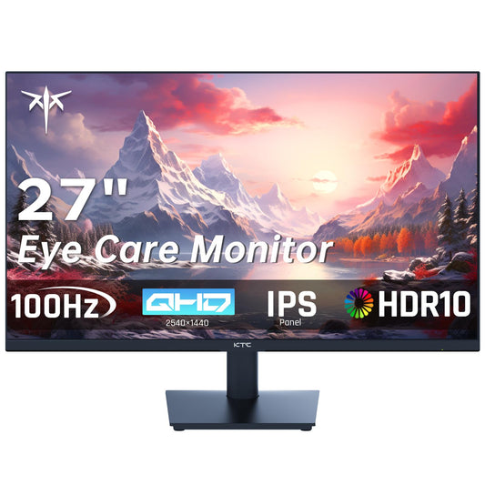 KTC 27 Inch QHD Computer Monitor, 2K 100Hz IPS Gaming Monitor, 1440P Frameless Eye Care PC Office Monitor with HDMI/DP, FreeSync & G-Sync, HDR10, VESA, Tilt Adjustable