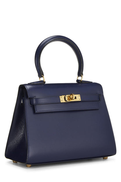 Hermès, Pre-Loved Blue Navy Box Kelly 20cm, Navy