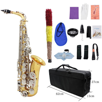 Btuty Etched Polished Brass Alto Saxophone Eb E-Flat Natural White Shell Button Woodwind Instrument with Case Gloves Mute Cleaning Cloth Belt Brush