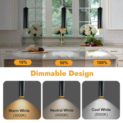 Arcfox 10W Pendant Light, Adjustable Height Modern Cylinder LED Pendant Lights Kitchen Island Fixtures, Dimmable Ceiling Hanging Lights for Kitchen Dining Room Bar (Black-1pcs)