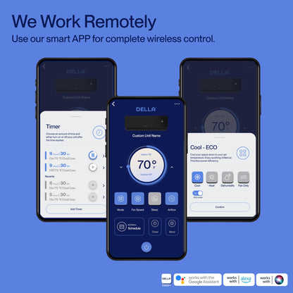 DELLA Umbra Series 12000 BTU Mini Split Work with Alexa 20 SEER2 Cools Up to 550 Sq.Ft Energy Saving Split AC & Pre-Charged 1 Ton Heat Pump Ductless Inverter System(R32 refrigerant)