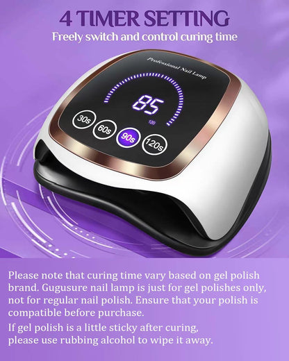 Gugusure UV LED Nail Lamp, 180W Nail Dryer for Gel Polish with LCD Display, Auto Sensor and 4 Timer Settings, Professional Gel Curing Lamp Gel Polish Light with 42 LED Beads for Salon and Home