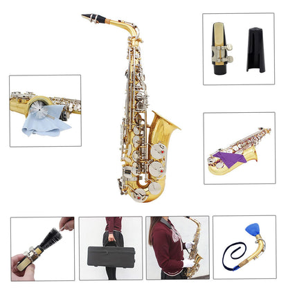 Btuty Etched Polished Brass Alto Saxophone Eb E-Flat Natural White Shell Button Woodwind Instrument with Case Gloves Mute Cleaning Cloth Belt Brush