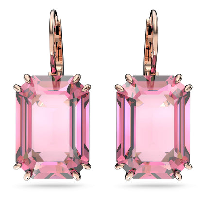 Swarovski Millenia Earrings, Octagon cut crystal, Pink, Rose-gold tone plated