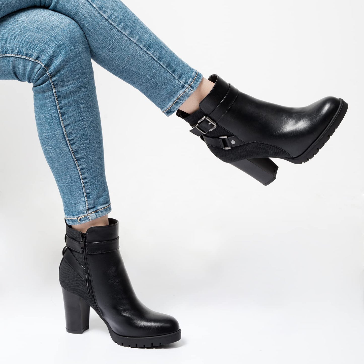 mysoft Women's Ankle Boots Chunky Stacked Heel Zipper Booties - Available in Wide Sizes