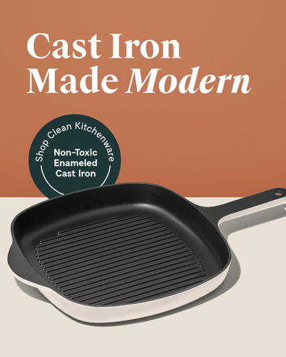 Caraway Enameled Cast Iron Grill Pan - 10.5” Grill Pan for Stovetop Cooking - 3 Layer Enamel Coating - No Seasoning Required - Compatible With All Stovetops - Free From Forever Chemicals - Charcoal