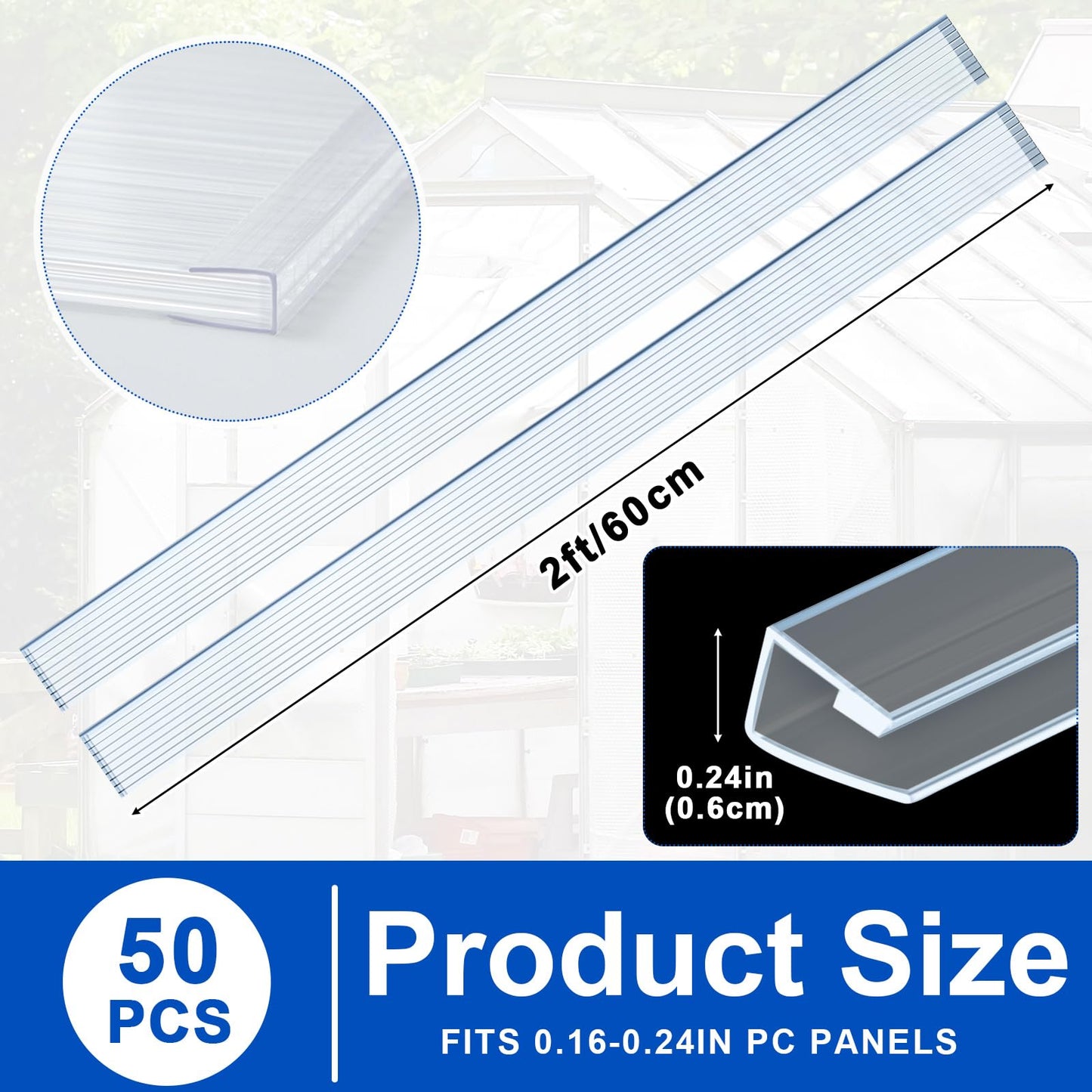 Innconee 30 Pcs Polycarbonate Greenhouse Panels U Connector Profile U Polycarbonate Profile U Channel U End Cap for Twin Wall Greenhouse Panels Prevent Dust, Rain, Fit 6mm or 4mm Panels, 2ft Length