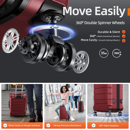 SHOWKOO Luggage Sets Expandable PC+ABS Durable Suitcase Double Wheels TSA Lock 3pcs Red Wine