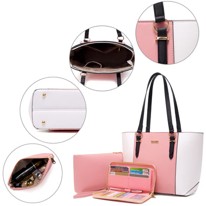 Women Purses Handbags Wallet Sets Shoulder Bags Top Handle Satchel Tote Purse Work Bag Set With Matching Wallet 3pcs WhitePink