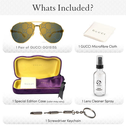 Gucci GG1513S Aviator Shape Sunglasses + Bundle with eSHADES Luxury Eyewear Kit