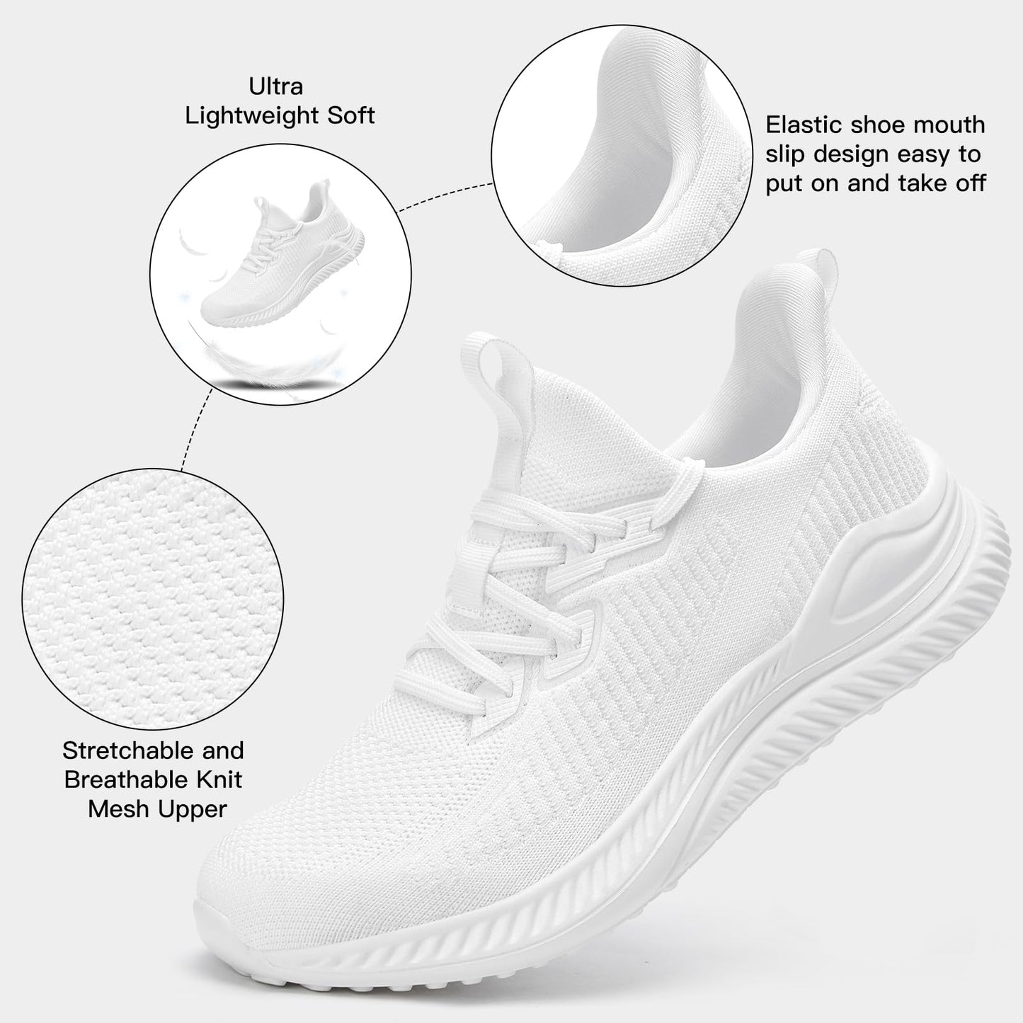 Akk Mens Hand Free Slip On Wide Walking Shoes Memory Foam Runnning Tennis Shoes Lightweight Breathable Casual Sneakers A-White