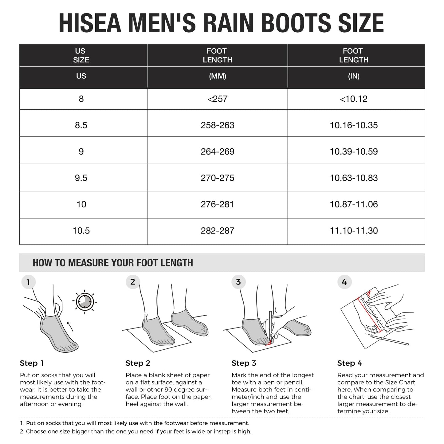 HISEA Men's Rubber Rain Boots Waterproof Durable Non Slip Mid Calf Boots for Garden Fishing Outdoor with Adjustable Closure