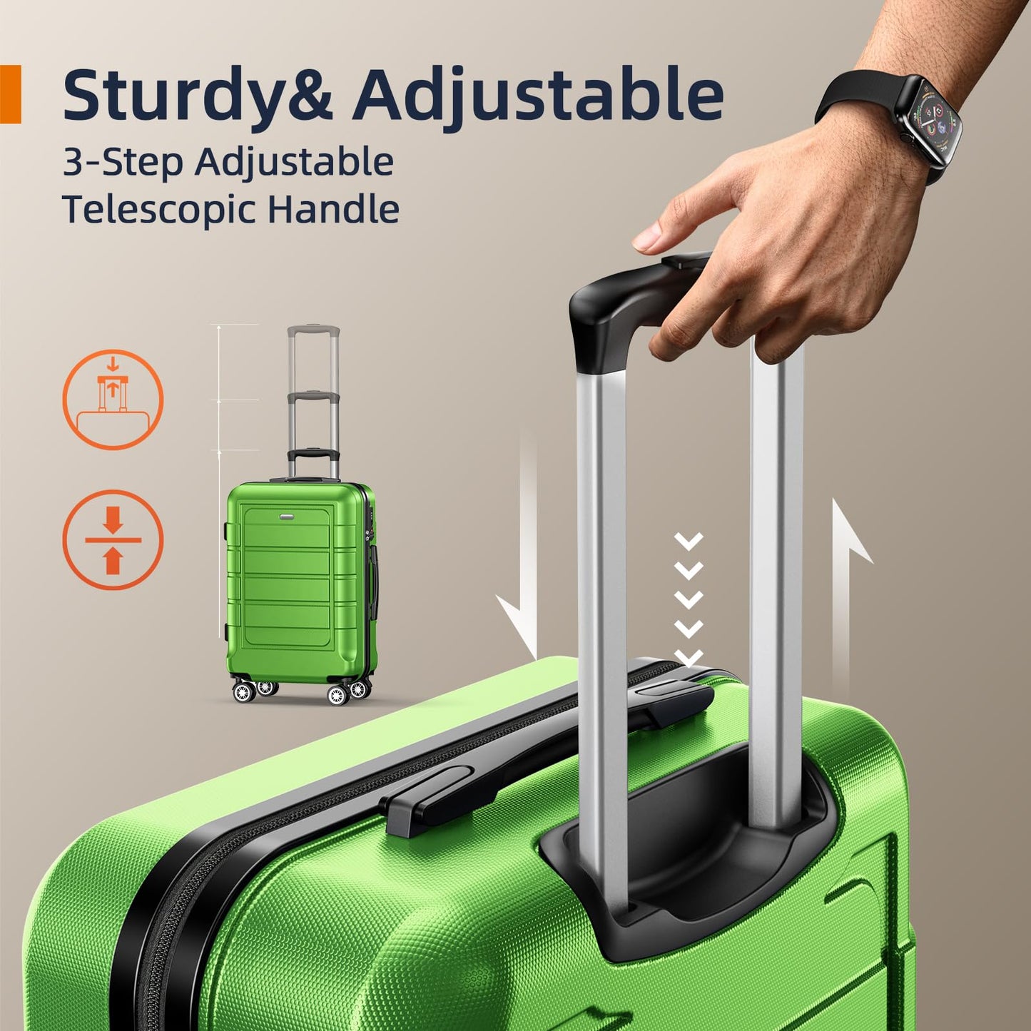 SHOWKOO Luggage Sets Expandable PC+ABS Durable Suitcase Sets Double Wheels TSA Lock Green 3pcs