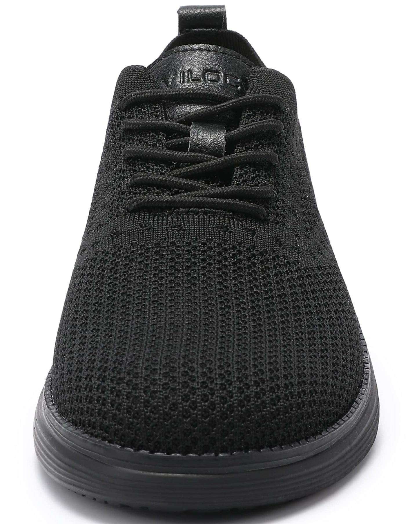 VILOCY Men's Casual Dress Sneakers Oxfords Business Shoes Lace Up Lightweight Comfortable Breathable Walking Knit Mesh Fashion Sneakers Tennis All Black,EU44