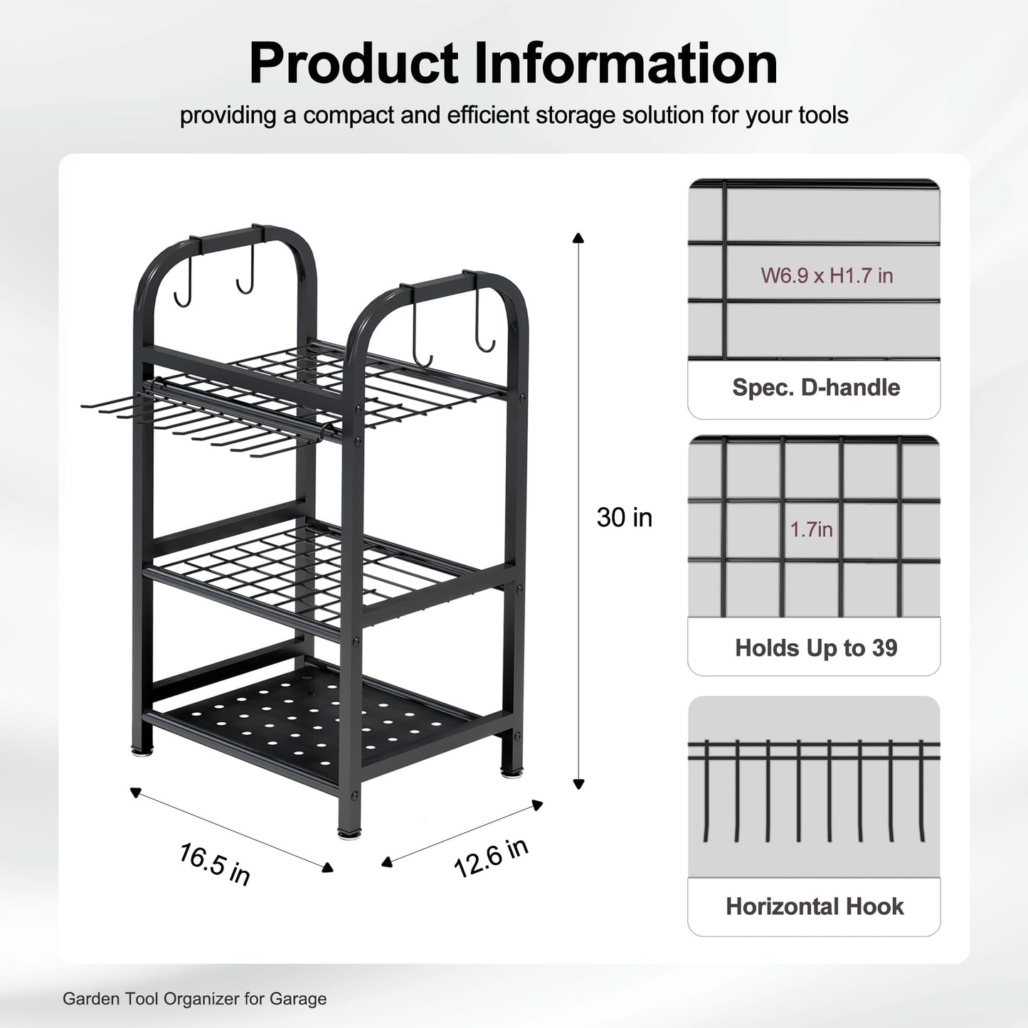 BUTUNITA Garden Tool Organizer for Garage, Storage Rack for Garage Organization, Shed, Outdoor, Yard Tool Organizer Holds Up to 39, Shovels, Rakes, Brooms, Black Metal Garden Tool Storage