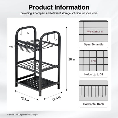 BUTUNITA Garden Tool Organizer for Garage, Storage Rack for Garage Organization, Shed, Outdoor, Yard Tool Organizer Holds Up to 39, Shovels, Rakes, Brooms, Black Metal Garden Tool Storage