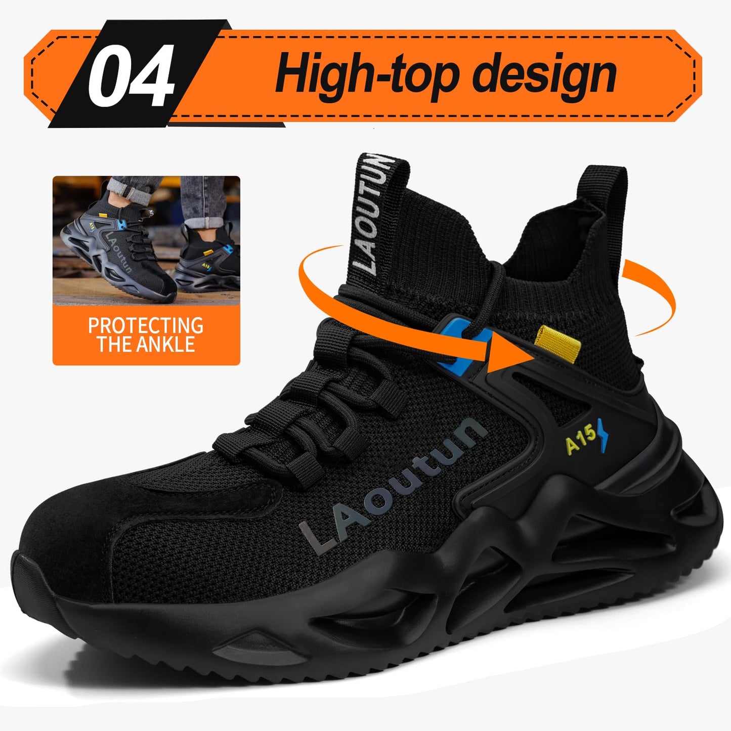 LAoutun Steel Toe Shoes for Men Women Work Shoes Safety Sneakers Shoes Comfortable Lightweight Puncture Proof Slip on Indestructible Work Shoes