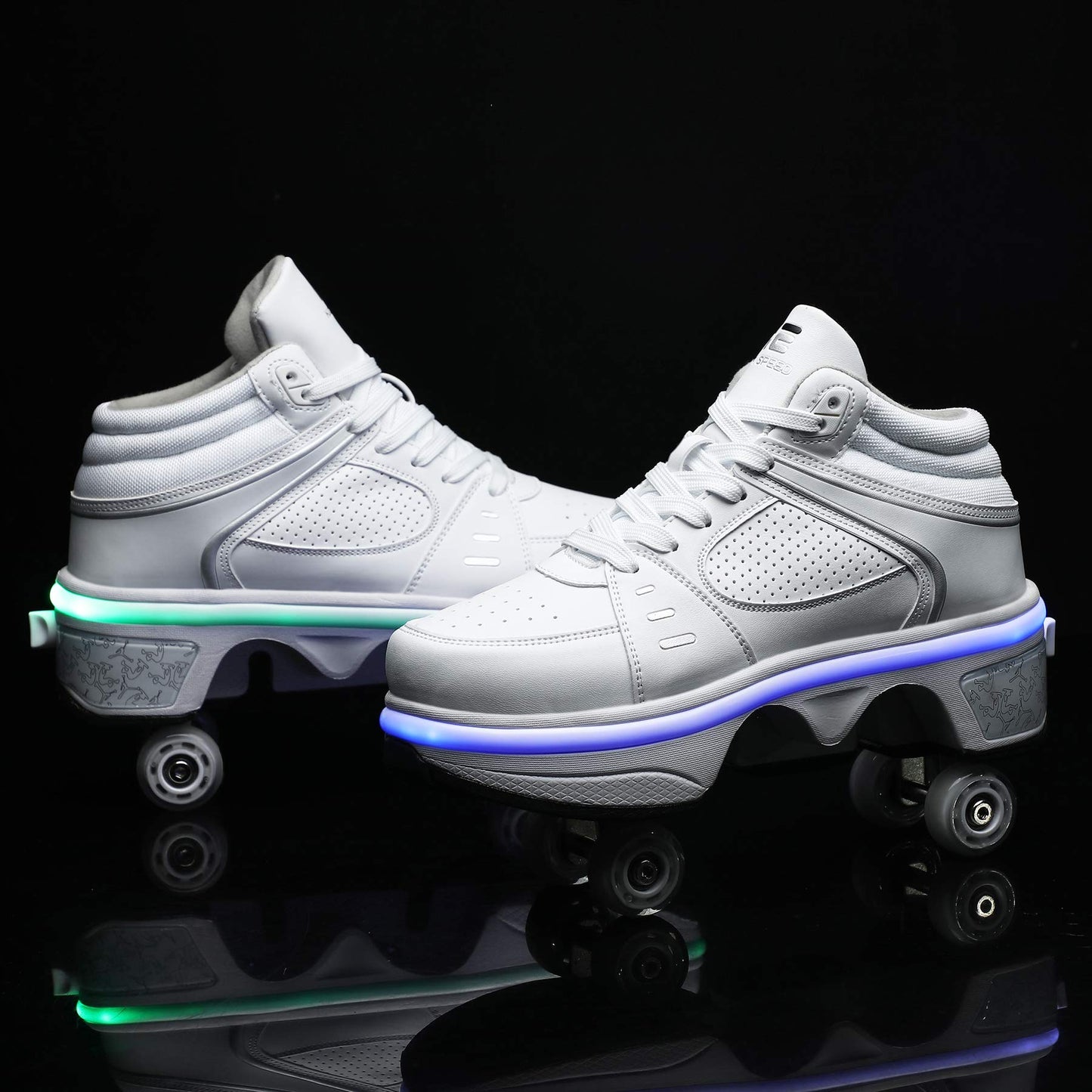 2-in-1 Roller Skates Shoes with Retractable 4 Wheels & Pop-Out Deformation Sneakers Outdoor Sports Skating Shoes for Girls Boys