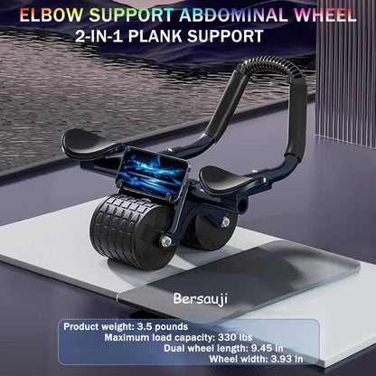 2023 Ab Roller Wheel with Knee Mat & Timer - Automatic Rebound Abdominal Roller with Elbow Support - Abs Workout Equipment for Women and Men