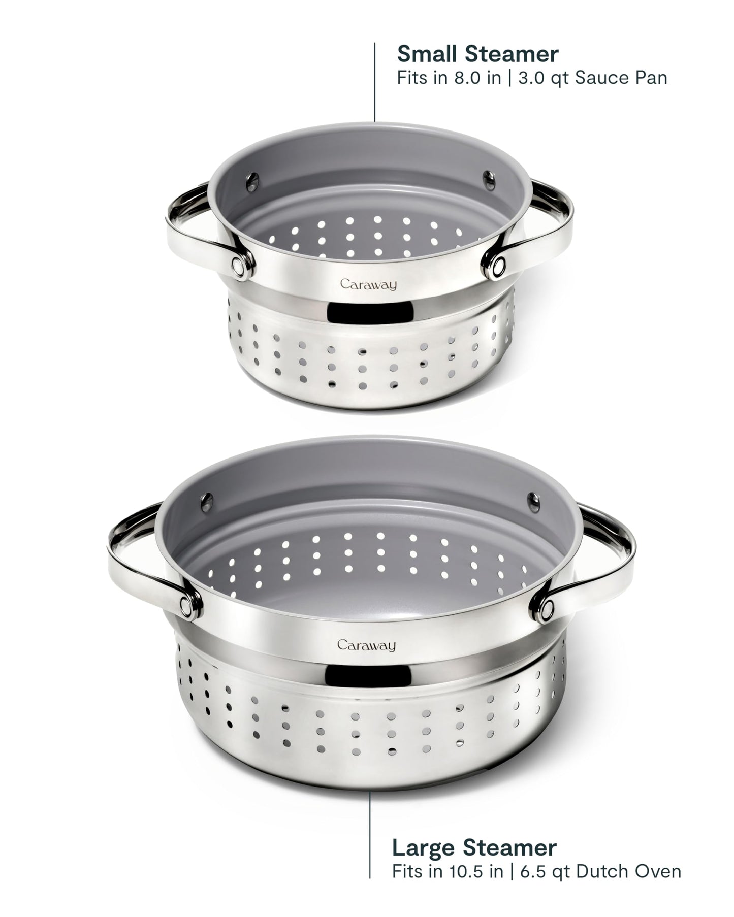 Caraway Steamer - Stainless Steel Steamer with Handles - Non Stick, Non Toxic Coating - Steam Veggies, Seafood, and More - Compatible With Our Dutch Oven or Sauce Pan - Small