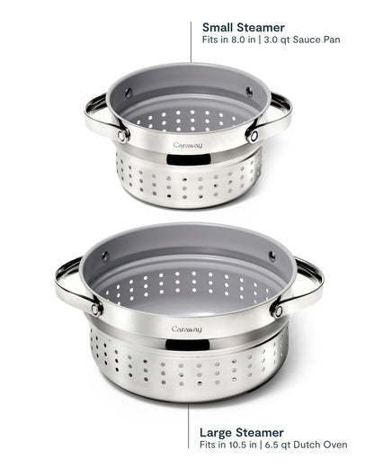 Caraway Steamer - Stainless Steel Steamer with Handles - Non Stick, Non Toxic Coating - Steam Veggies, Seafood, and More - Compatible With Our Dutch Oven or Sauce Pan - Small